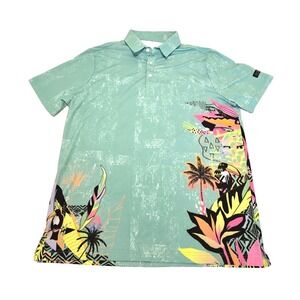 SUNDAY SWAGGER HOT TEAL W/ RAINFOREST PRINT POLO L HAWAIIAN NOVELTY GOLF